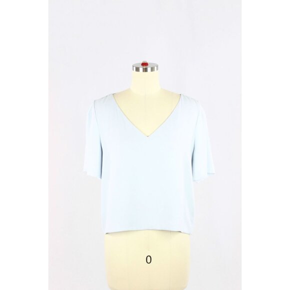 Aritzia BABATON Randy Light Blue Matte Satin Cropped V-Neck Blouse Top, Size M - Picture 1 of 10